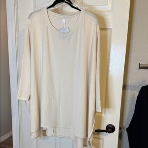 Lightweight Oversized Scoop Neck Top - Cream